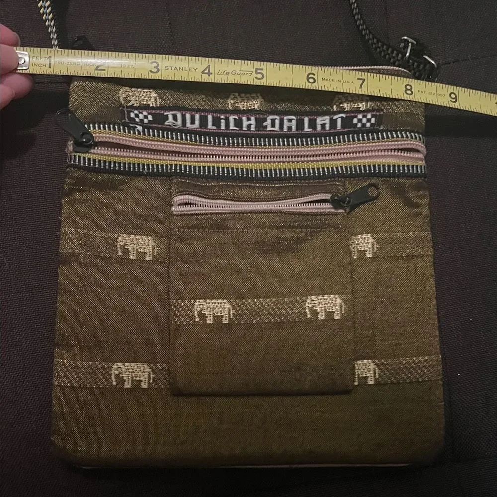 0977** Unisex Gold-Banana Leaf green Thai Silk Stylish Crossbody Bag